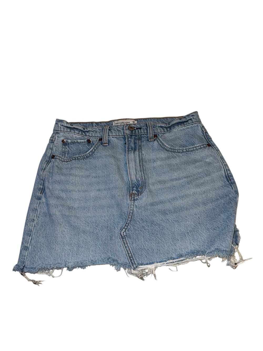 Abercrombie & Fitch Light Blue High Rise Distressed Denim Mini Skirt Size 28